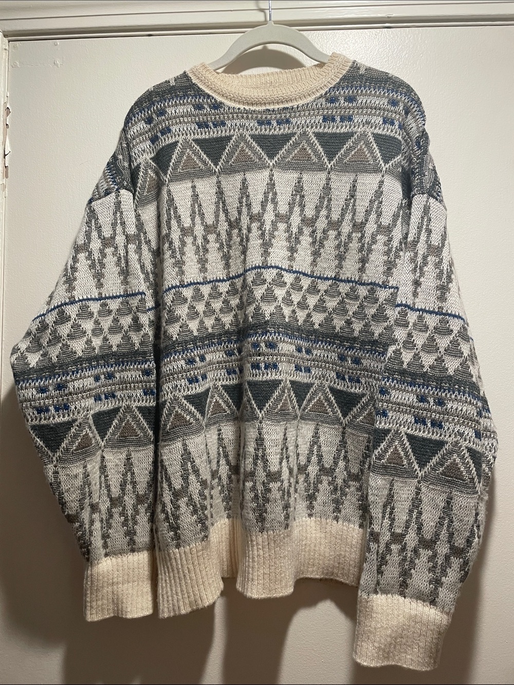Vintage 60s Pendleton 100% Pure Virgin Wool Geometric Knit Sweater Men's XL Over